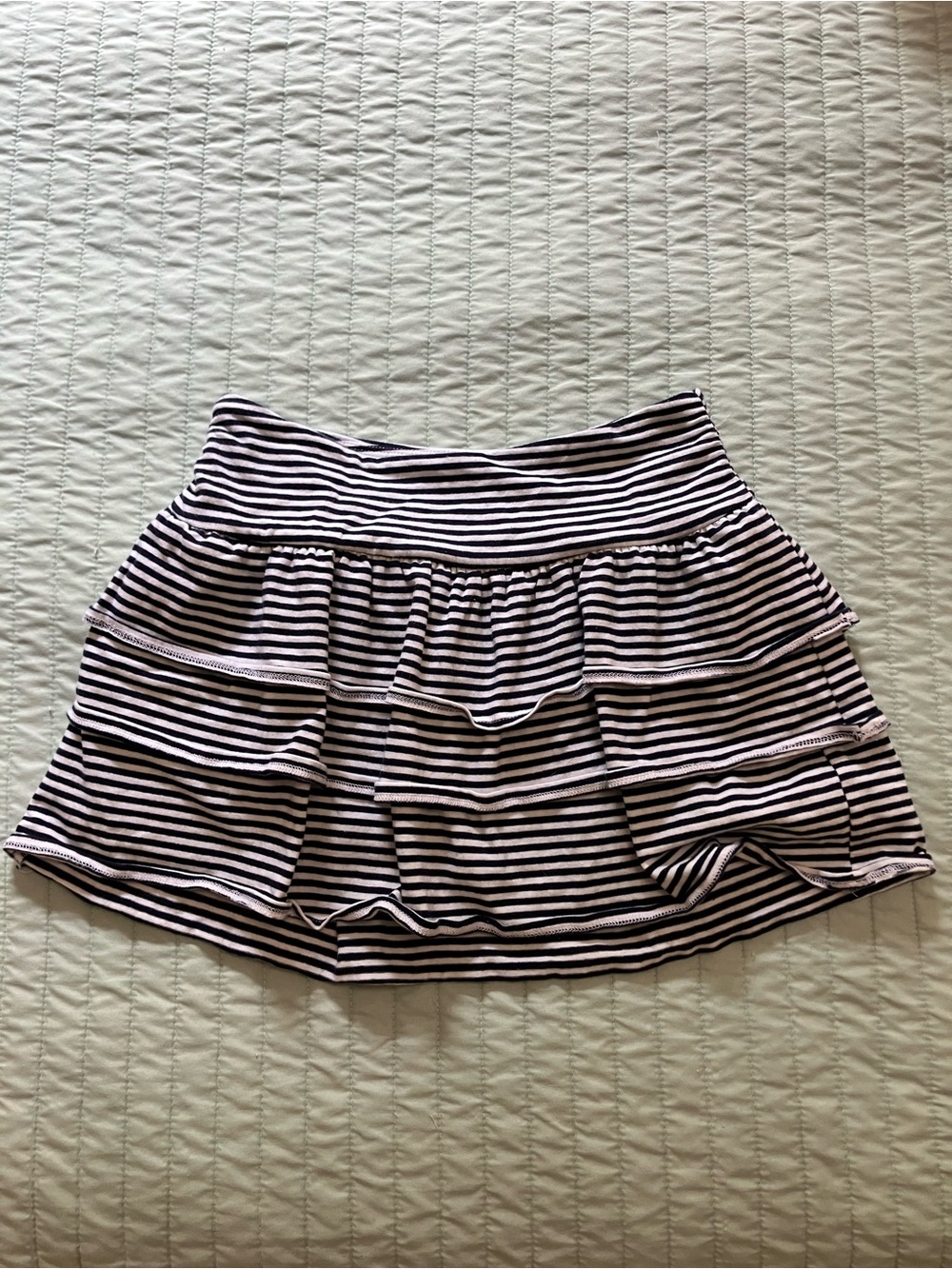 Hollister Navy and White Striped Tiered Mini Skirt